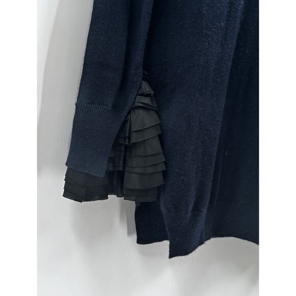 3.1 Philip Lim Designer Coquette Navy Blue Black Ruffle Cuff Sweater Small Round - Picture 4 of 12